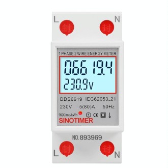 SINOTIMER  DDS6619 80A 230V Din Rail Single Phase Energy Meter Voltage Current Power Meter With Backlight 