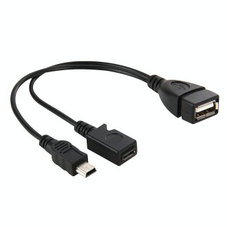 USB 2.0 Female to Mini USB AM + Micro 5 Pin AF Cable, Length: 20cm