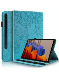 For Samsung Galaxy Tab S9 / S8 / S7 Life Tree Series Horizontal Flip Leather Tablet Case(Lake Blue)
