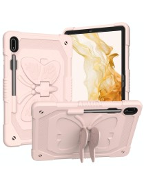 For Samsung Galaxy Tab S8+ / S7+ Butterfly Kickstand Heavy Duty Hard Rugged Tablet Case(Rose Pink)