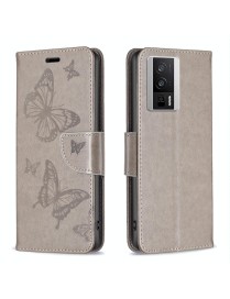 For Xiaomi Redmi K60 / K60 Pro Embossing Two Butterflies Pattern Leather Phone Case(Grey)