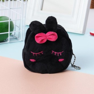 2pcs Children Cartoon Plush Three-dimensional Key Coin Purse(Black Rabbit)