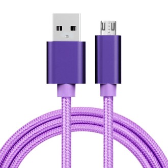 1m 3A Woven Style Metal Head Micro USB to USB Data / Charger Cable(Purple)