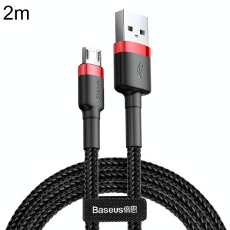 Baseus 2m 1.5A USB to Micro USB Cafule Double-sided Insertion Braided Cord Data Sync Charge Cable (Red Black) 