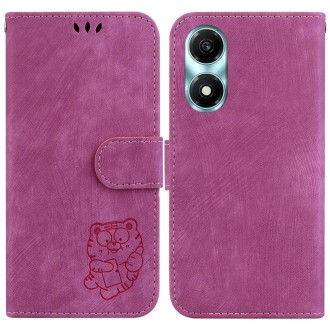 For Honor X5 Plus / Play 40C Little Tiger Embossed Leather Phone Case(Rose Red)