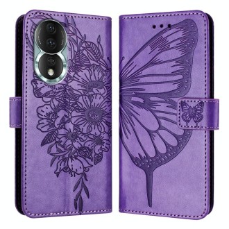 For Honor 80 Embossed Butterfly Leather Phone Case(Purple)