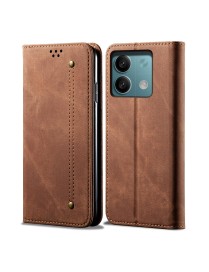 For Xiaomi Redmi Note 13 Denim Texture Casual Style Horizontal Flip Leather Case(Brown)