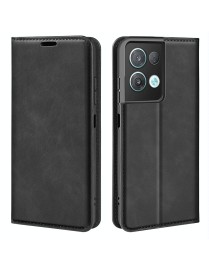 For OPPO Reno8 Pro Retro-skin  Magnetic Suction Leather Phone Case(Black)