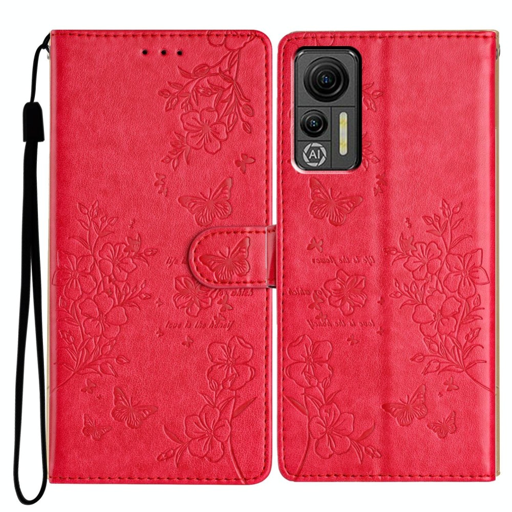 For Ulefone Note 14 Butterflies and Flowers Leather Phone Case(Red)