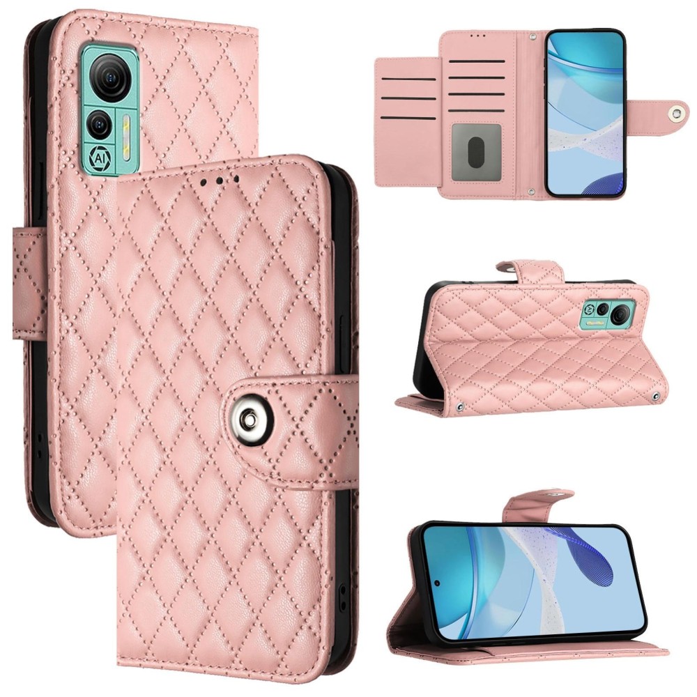 For Ulefone Note 14 Rhombic Texture Flip Leather Phone Case with Lanyard(Coral Pink)