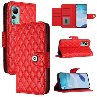 For Ulefone Note 14 Rhombic Texture Flip Leather Phone Case with Lanyard(Red)