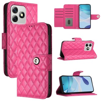 For Ulefone Note 18 Ultra Rhombic Texture Flip Leather Phone Case with Lanyard(Rose Red)