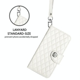 For Ulefone Note 18 Ultra Rhombic Texture Flip Leather Phone Case with Lanyard(White)