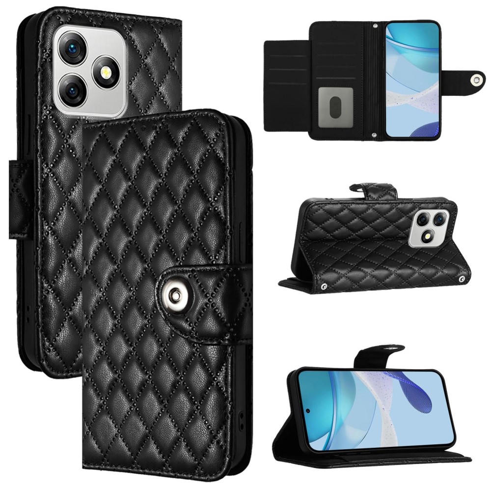 For Ulefone Note 18 Ultra Rhombic Texture Flip Leather Phone Case with Lanyard(Black)