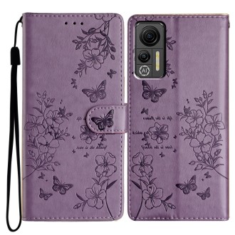 For Ulefone Note 14 Butterflies and Flowers Leather Phone Case(Purple)