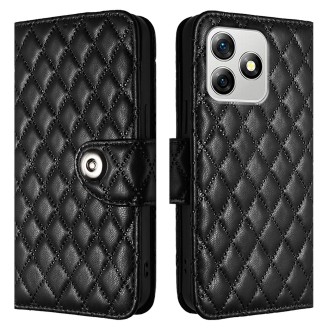 For Ulefone Note 18 Ultra Rhombic Texture Flip Leather Phone Case with Lanyard(Black)