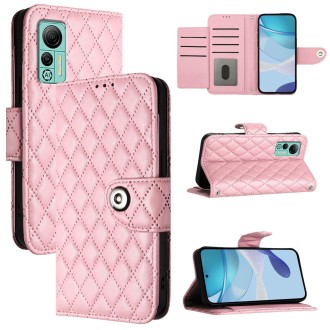 For Ulefone Note 14 Rhombic Texture Flip Leather Phone Case with Lanyard(Pink)