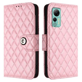 For Ulefone Note 14 Rhombic Texture Flip Leather Phone Case with Lanyard(Pink)