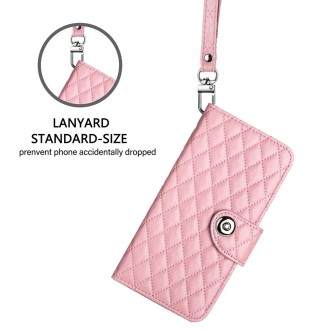 For Ulefone Note 14 Rhombic Texture Flip Leather Phone Case with Lanyard(Pink)