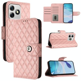 For Ulefone Note 18 Ultra Rhombic Texture Flip Leather Phone Case with Lanyard(Coral Pink)