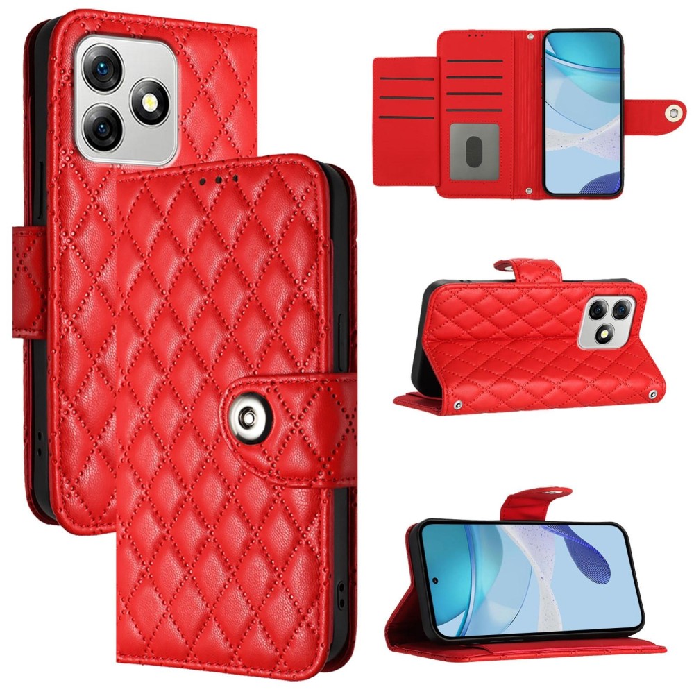 For Ulefone Note 18 Ultra Rhombic Texture Flip Leather Phone Case with Lanyard(Red)