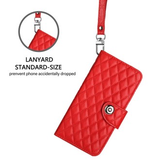 For Ulefone Note 18 Ultra Rhombic Texture Flip Leather Phone Case with Lanyard(Red)