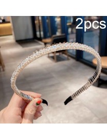 2pcs Gold Trim Crystal Hoops All-match Hair Accessories Headband Non-slip Crystal Headwear(4 White)