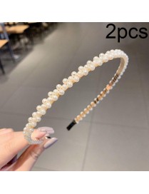 2pcs Sweet Pearl Headband Retro Versatile Hair Accessories, Color: 11