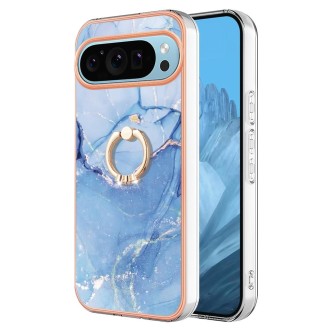 For Google Pixel 9 Electroplating Marble Dual-side IMD Phone Case with Ring(Blue 018)