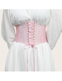 Extra-Wided Lace Decorative Dress shirt Stretch Elastic Tied Belt(Pink)