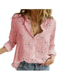 Spring And Autumn Casual Loose Long-Sleeved Breathable Linen Shirt, Size: XXXL(Star Pink)