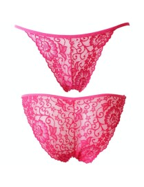 3pcs Hollow Thin Strap Sexy Lace Underwear Low-Waisted Seamless Triangle Pants(Rose Red)