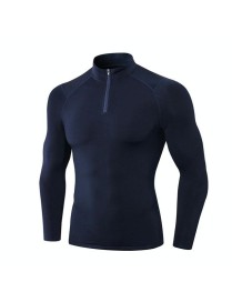 Autumn And Winter Plus Velvet Half Zipper Long-sleeved Slim Fit Sportswear For Men (Color:Navy Blue Size:XL)