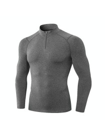 Autumn And Winter Plus Velvet Half Zipper Long-sleeved Slim Fit Sportswear For Men (Color:Flower Gray Size:XL)