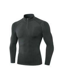 Autumn And Winter Plus Velvet Half Zipper Long-sleeved Slim Fit Sportswear For Men (Color:Dark Gray Size:L)