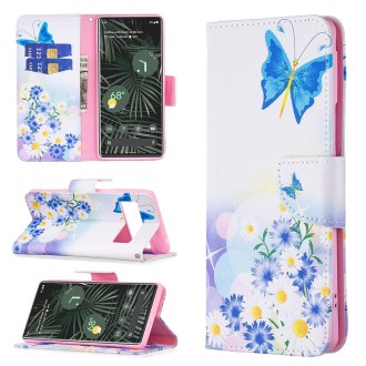 For Google Pixel 6 Pro Colored Drawing Pattern Horizontal Flip Phone Leather Case with Holder & Card Slots & Wallet(Butterfly Lo