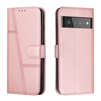 For Google Pixel 6 Pro Stitching Calf Texture Buckle Leather Phone Case(Pink)