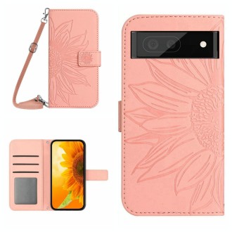 For Google Pixel 7 Pro Skin Feel Sun Flower Pattern Flip Leather Phone Case with Lanyard(Pink)