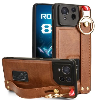 For Asus ROG Phone 8 Pro Wristband Leather Back Phone Case(Brown)