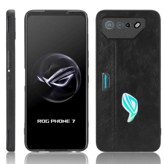 For Asus ROG Phone 7 Sewing Cow Pattern Skin PC + PU + TPU Phone Case(Black)