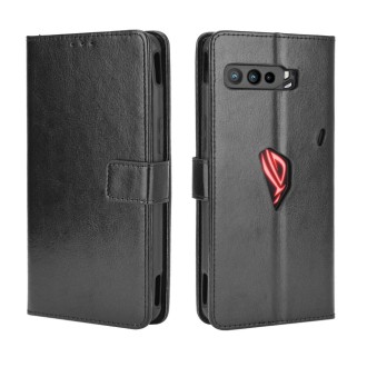 For Asus ROG Phone 3 ZS661KS Retro Crazy Horse Texture Horizontal Flip Leather Case , with Holder & Card Slots & Photo Frame(Bla