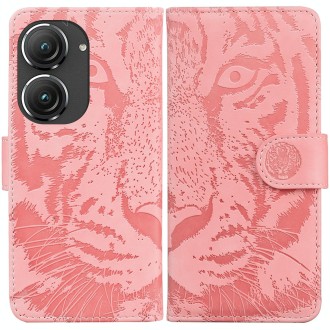 For Asus Zenfone 9 Tiger Embossing Pattern Flip Leather Phone Case(Pink)