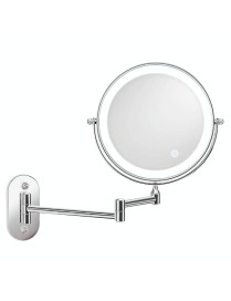8 Inch Wall-Mounted Double-Sided Makeup Mirror LED Three-Tone Light Bathroom Mirror, Colour:Battery Model Silver(Five Times Magn