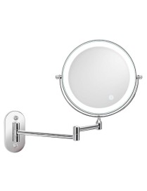8 Inch Wall-Mounted Double-Sided Makeup Mirror LED Three-Tone Light Bathroom Mirror, Colour:Battery Models Silver(Seven Times Ma