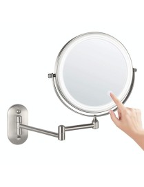 8 Inch Wall-Mounted Double-Sided Makeup Mirror LED Three-Tone Light Bathroom Mirror, Colour:USB Charging Matte Nickel Color(Ten 