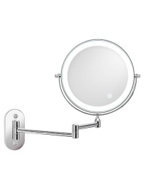 8 Inch Wall-Mounted Double-Sided Makeup Mirror LED Three-Tone Light Bathroom Mirror, Colour: Battery Models Silver(Triple Magnif