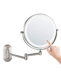 8 Inch Wall-Mounted Double-Sided Makeup Mirror LED Three-Tone Light Bathroom Mirror, Colour: Battery Models Matte Nickel Color(T