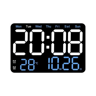 Multifunctional LED Digital Display Electronic Wall Clock Living Room Silent Alarm Clock, Color: Blue