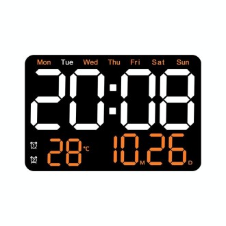 Multifunctional LED Digital Display Electronic Wall Clock Living Room Silent Alarm Clock, Color: Orange