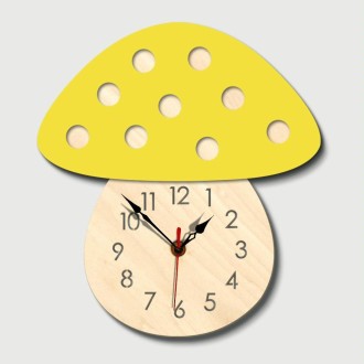 Kindergarten Cartoon Mute Wall Clock Creative Children Colorful Mushroom Decorative Clock(Yellow)